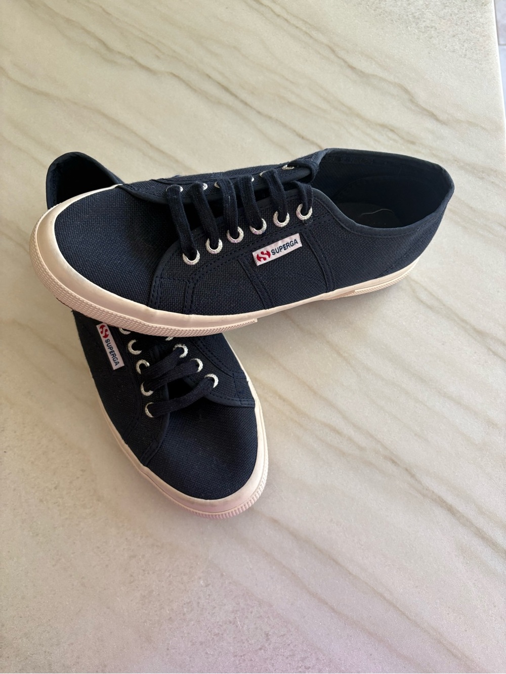 Superga navy blue Canvas Low-Top Sneakers with Cream Sole